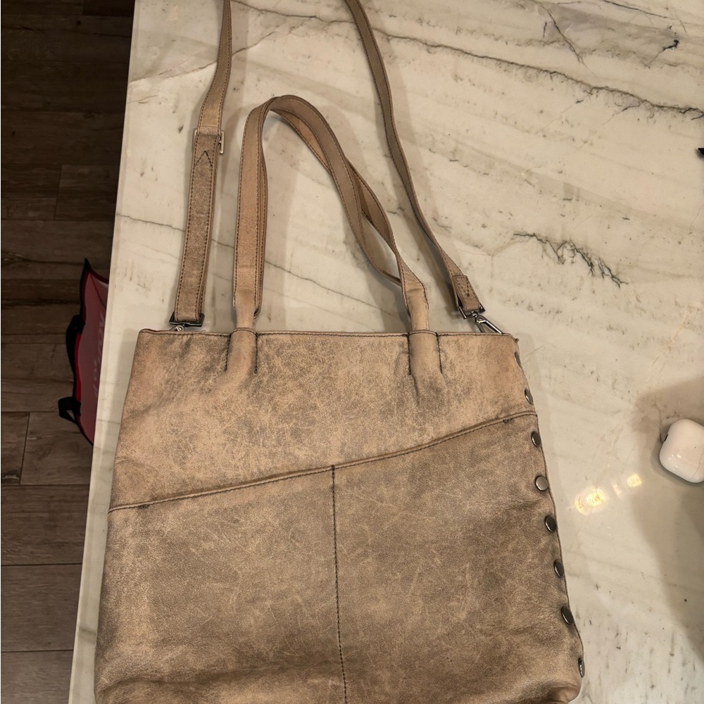 Tan Suede-Like Medium Tote Bag